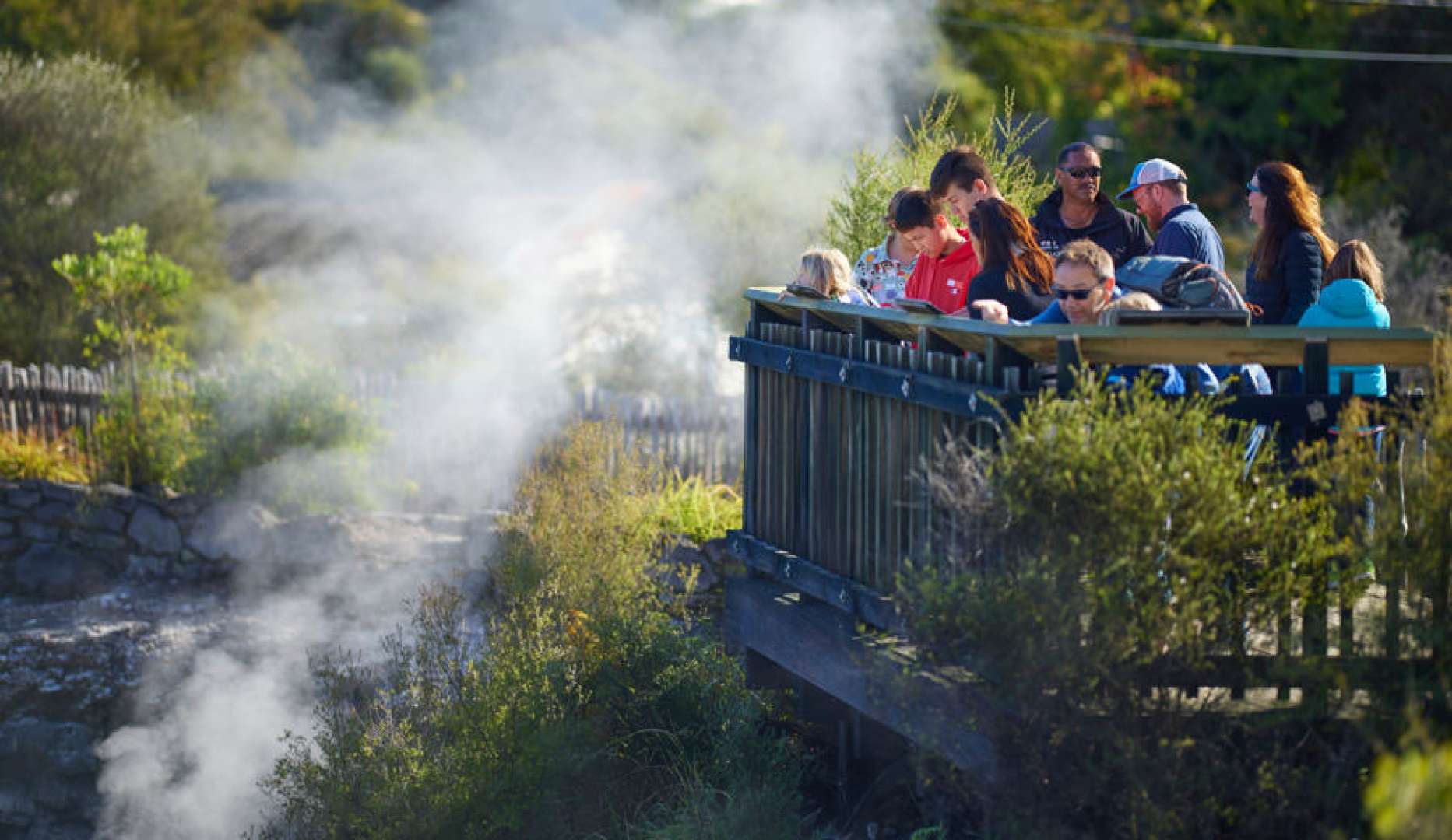 Visitors at Whakarewarewa Living Maori Village hot pool